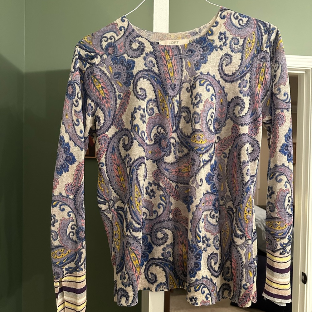 LOFT Long Sleeve Paisley Top - Blue, Pink, Yellow